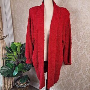 Extra Energy by De Rotchild Size Medium Oversized Long Red Cardigan Pockets EUC